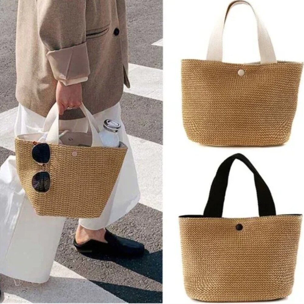 Fashion Rattan Basket Woven Beach Tote Bag Wicker Handbag - Picture 7 of 8